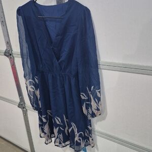 Cupshe Navy Blue Floral Print Long Sleeve Dress